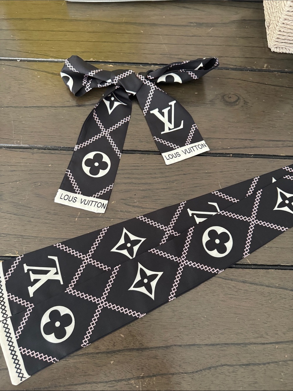 Black & White Monogram Silk Twilly Headband